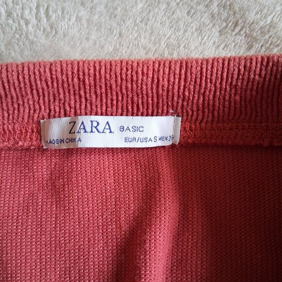 Zara Women's Size Small Coral Pink Ribbed Long Sleeve Peplum Boho Top - Picture 4 of 10